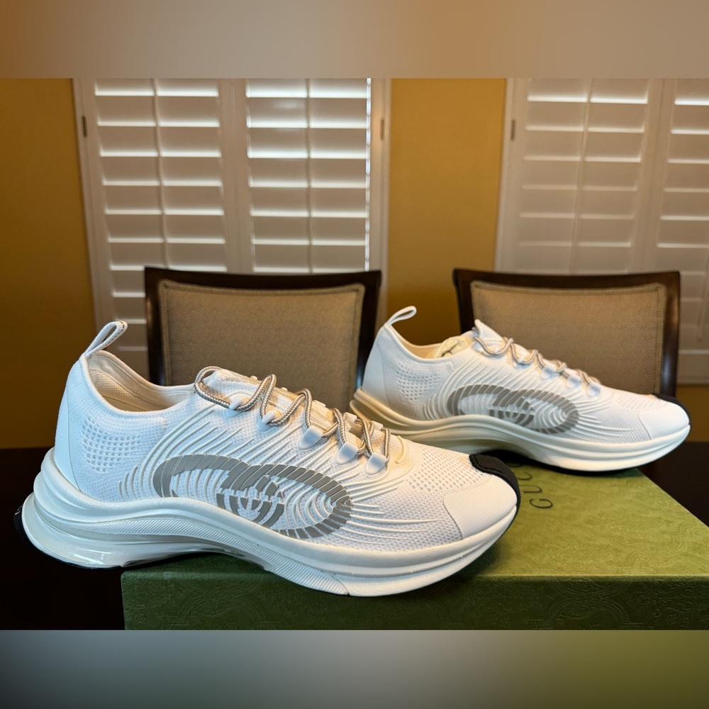 New Authentic Gucci Run GG Logo Sneakers Shoes White Gray Size UK 12 / US 12.5 - Picture 3 of 16